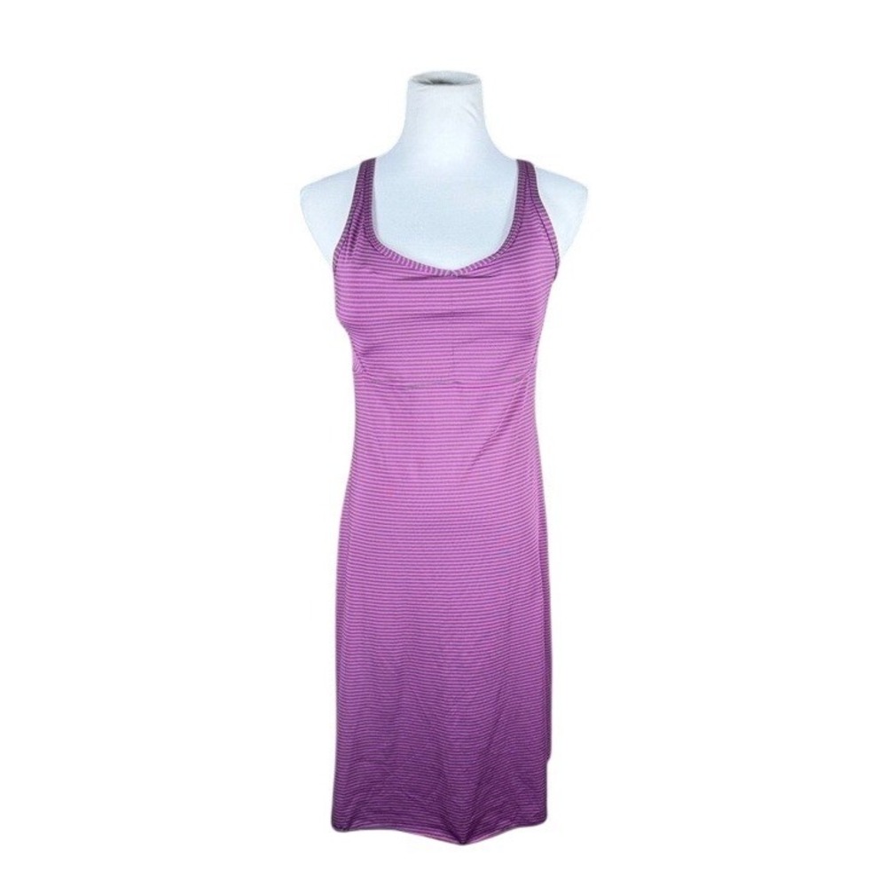 Prana Purple Striped Strappy Back Athletic Midi Dress with Shelf Bra Womens M